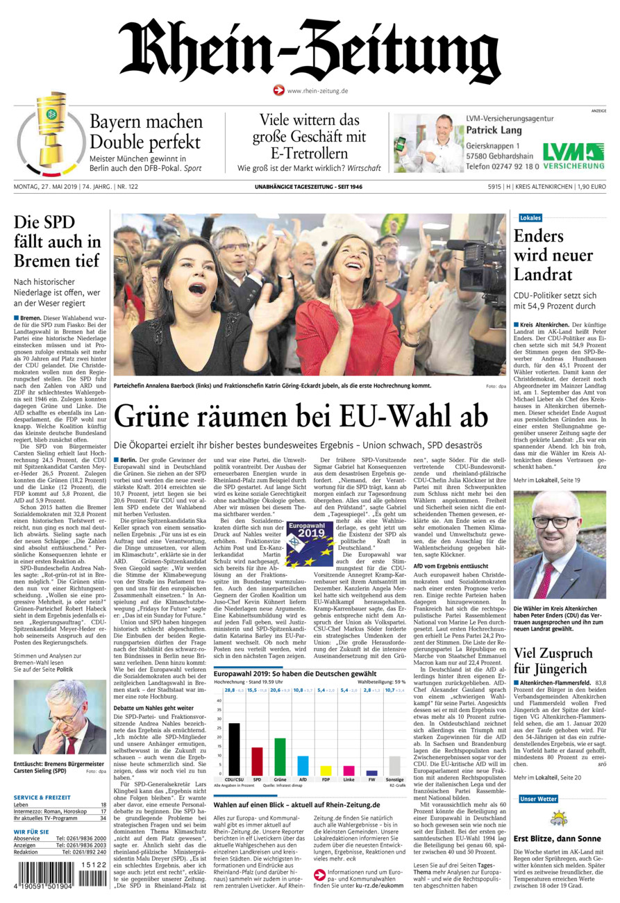 Rhein-Zeitung Kreis Altenkirchen vom Montag, 27.05.2019