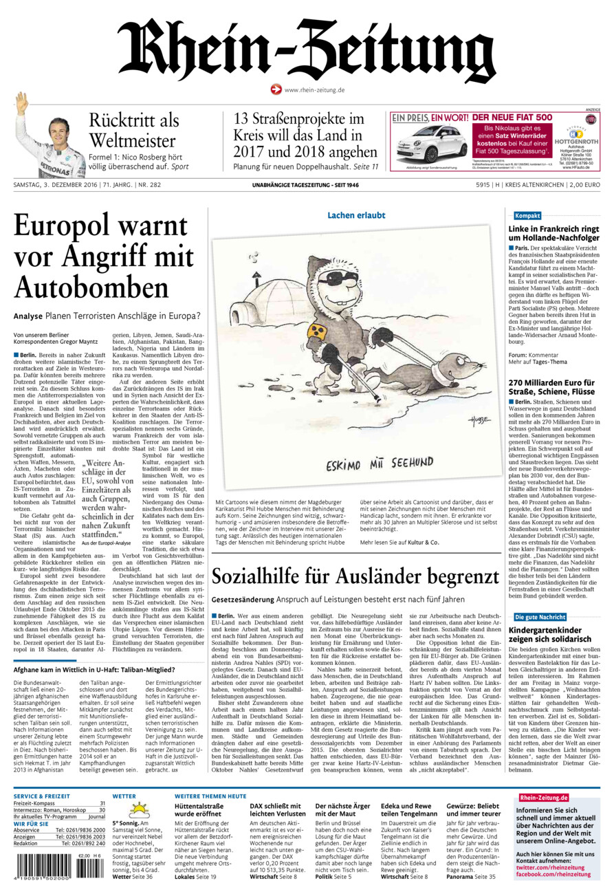 Rhein-Zeitung Kreis Altenkirchen vom Samstag, 03.12.2016