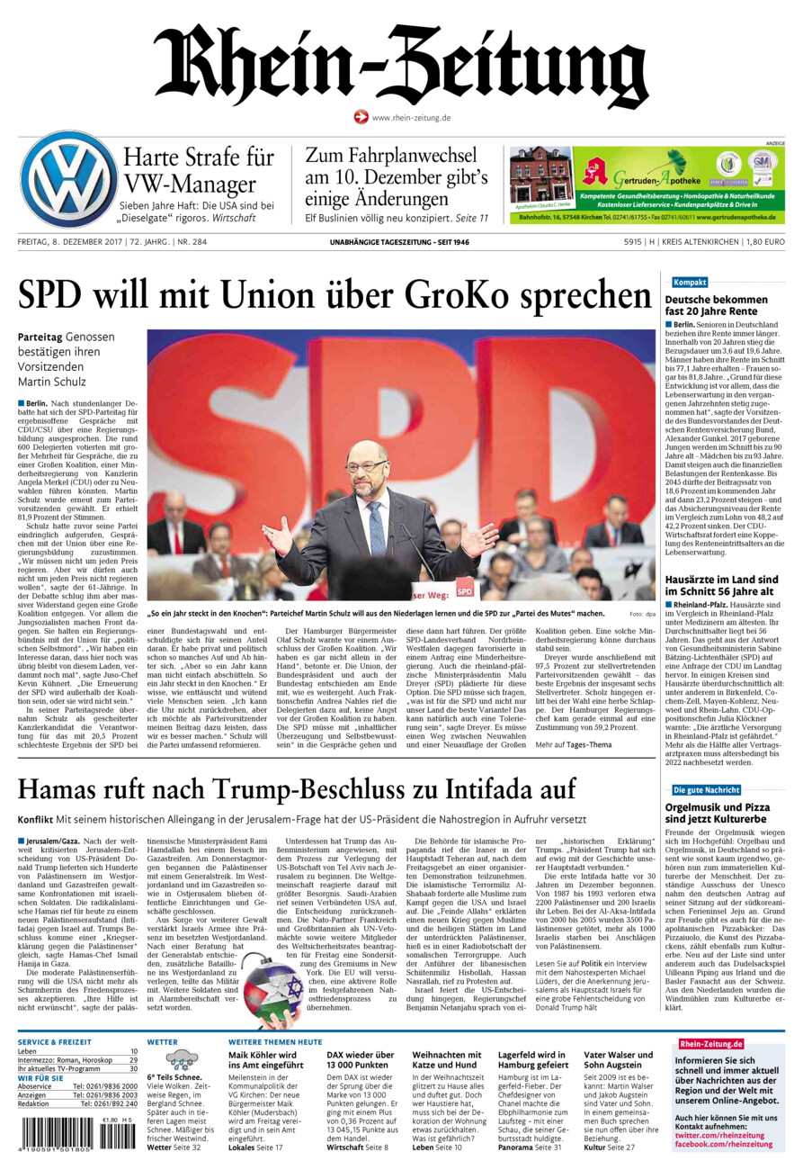 Rhein-Zeitung Kreis Altenkirchen vom Freitag, 08.12.2017