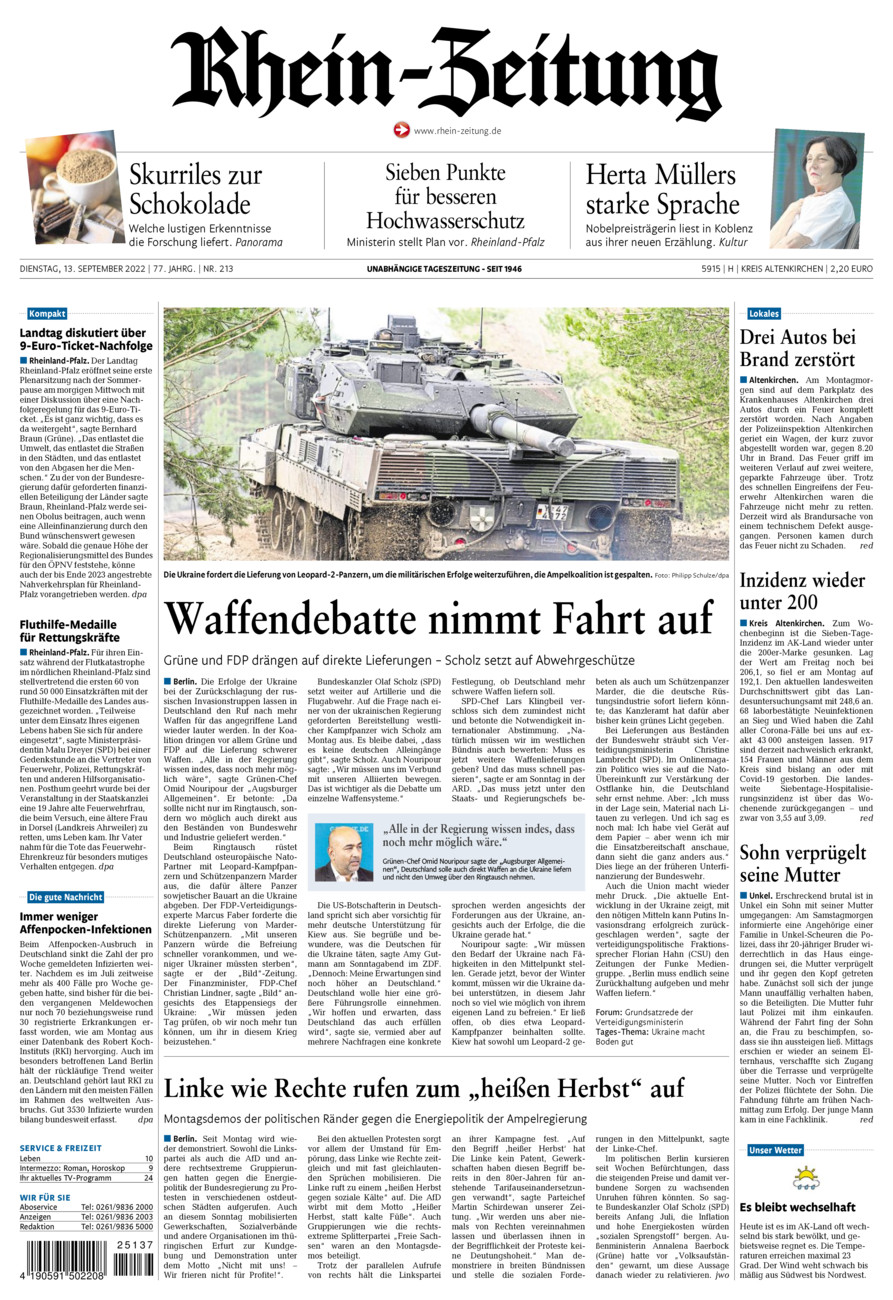 Rhein-Zeitung Kreis Altenkirchen vom Dienstag, 13.09.2022