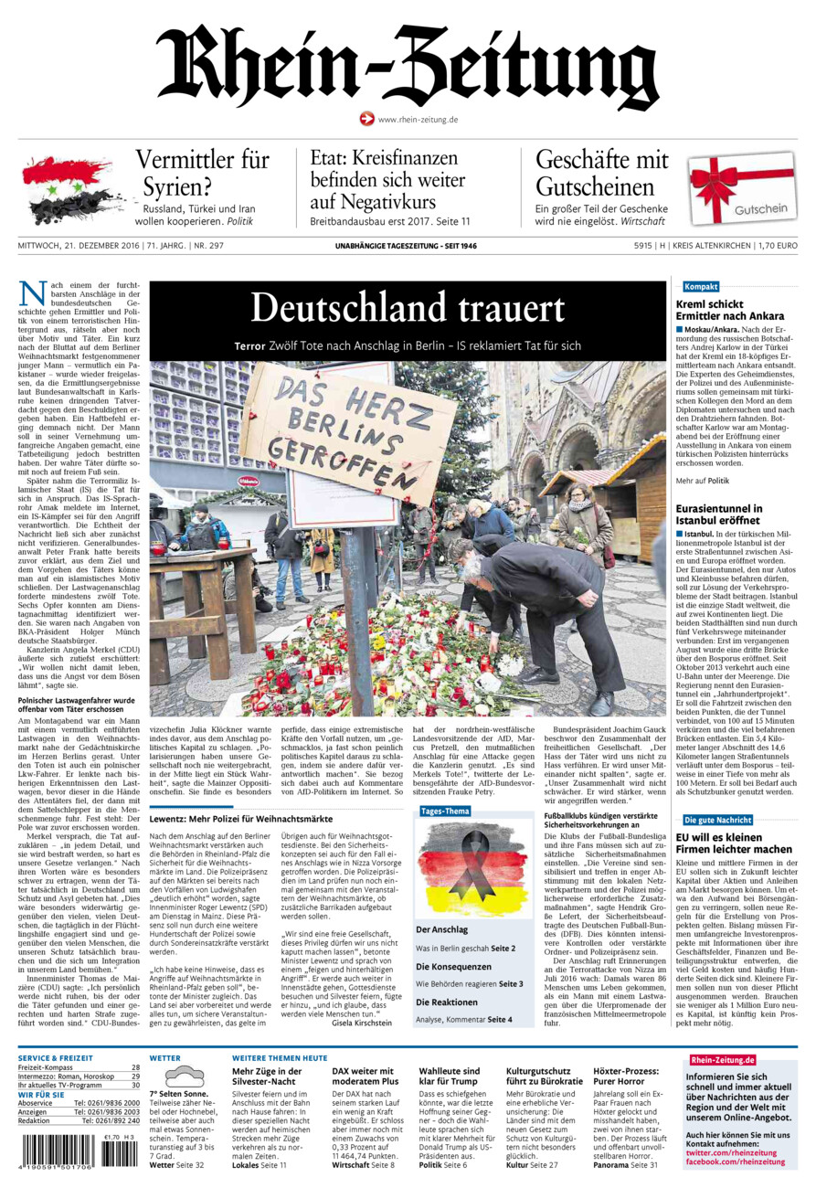 Rhein-Zeitung Kreis Altenkirchen vom Mittwoch, 21.12.2016