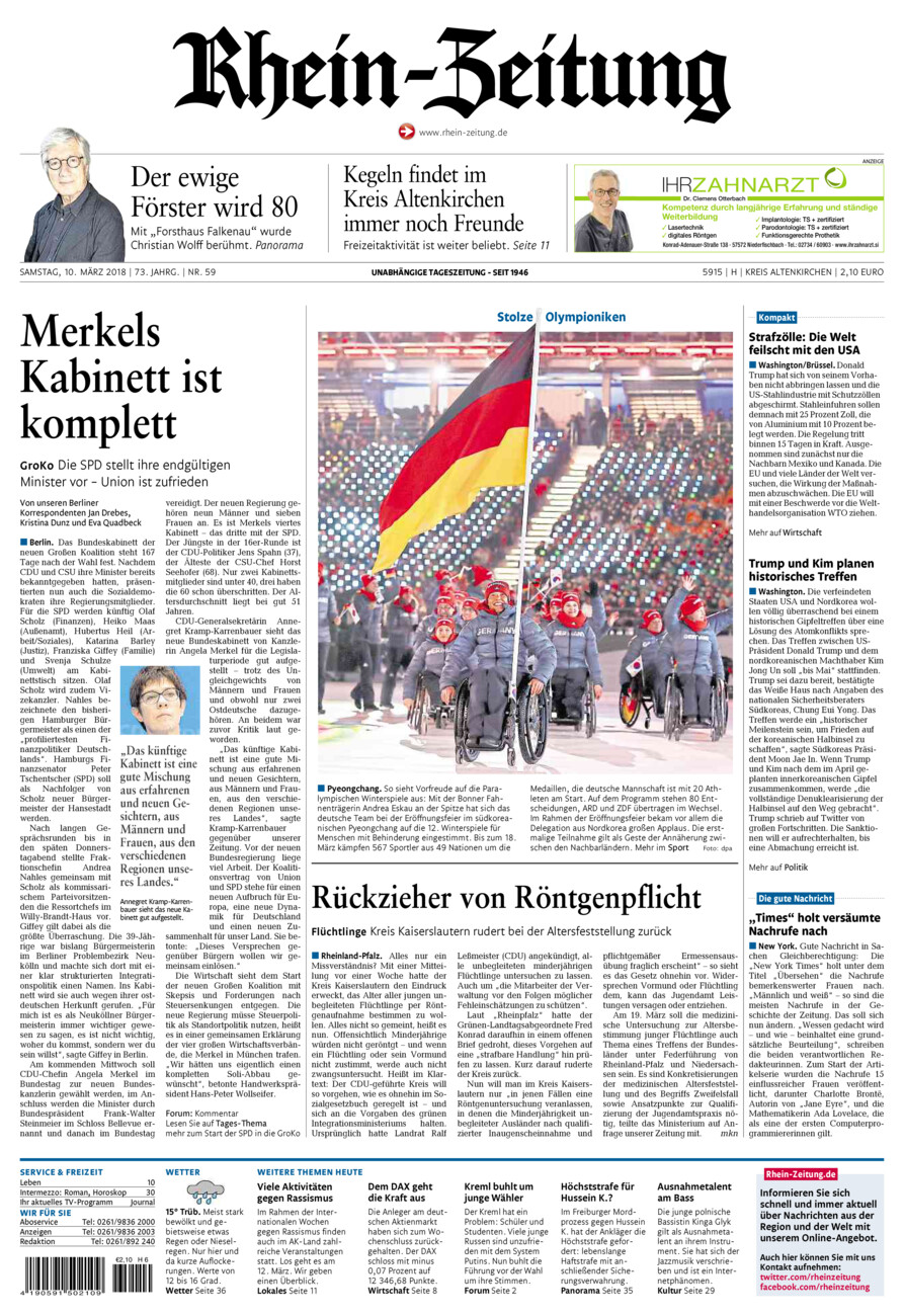 Rhein-Zeitung Kreis Altenkirchen vom Samstag, 10.03.2018