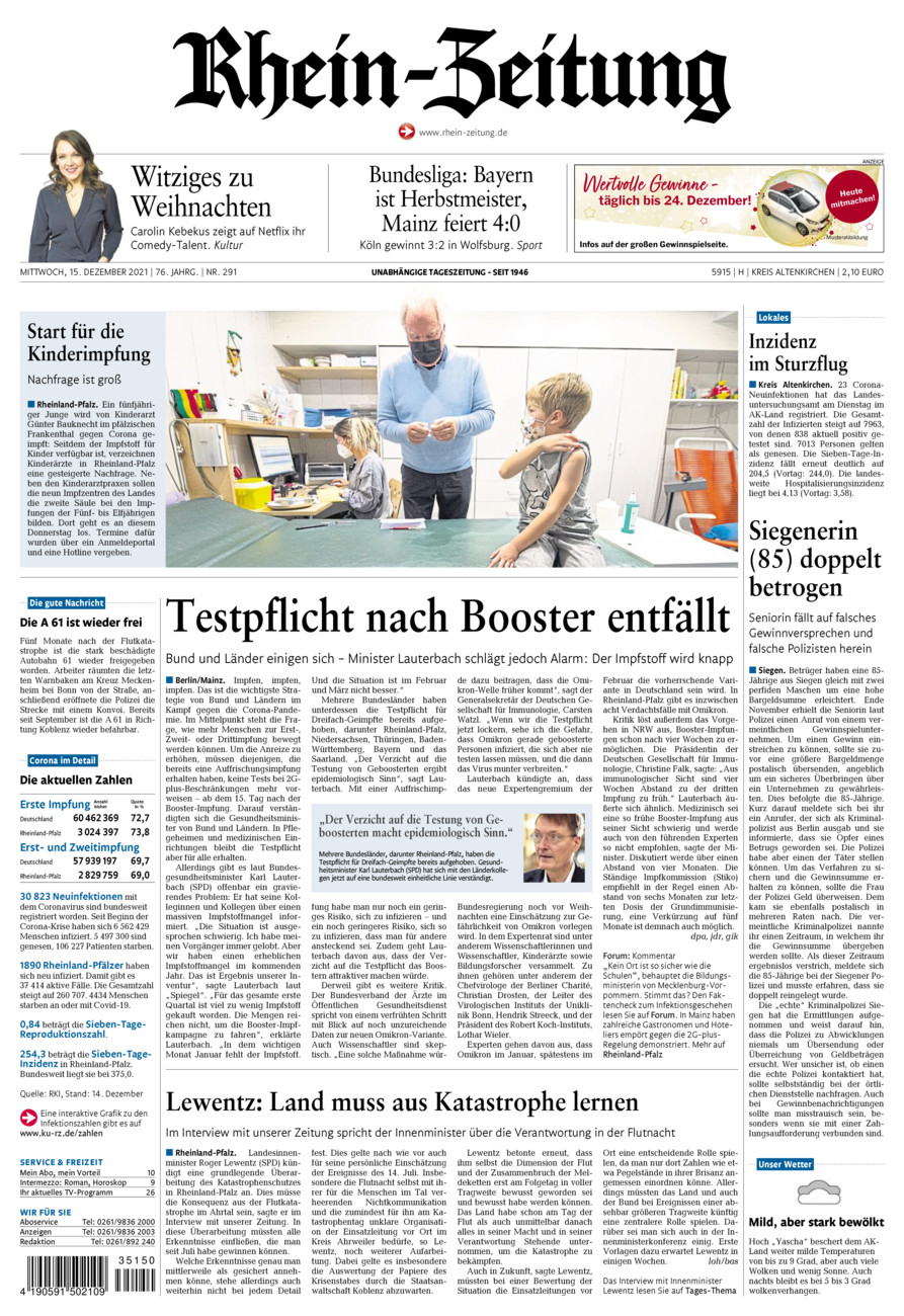Rhein-Zeitung Kreis Altenkirchen vom Mittwoch, 15.12.2021
