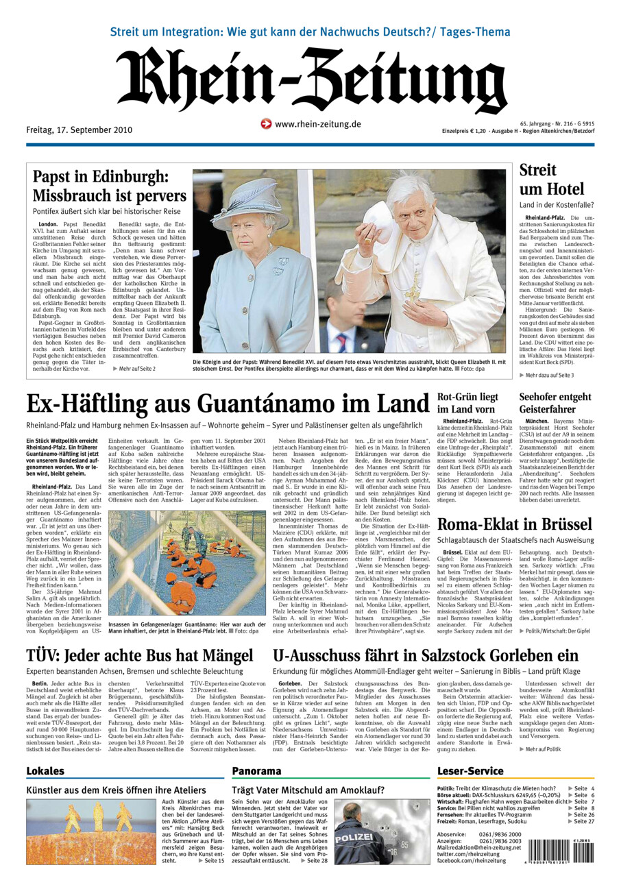 Rhein-Zeitung Kreis Altenkirchen vom Freitag, 17.09.2010