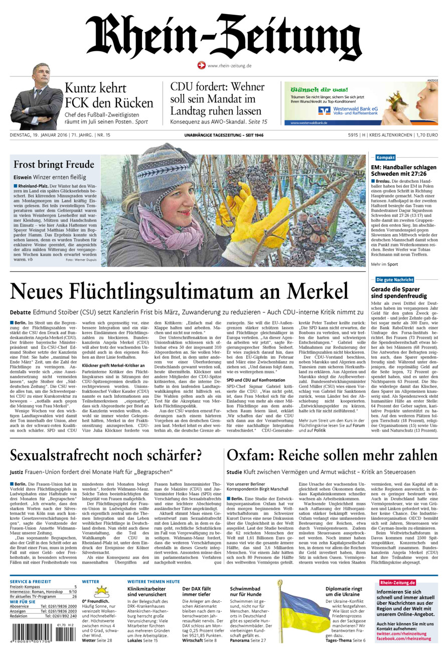 Rhein-Zeitung Kreis Altenkirchen vom Dienstag, 19.01.2016