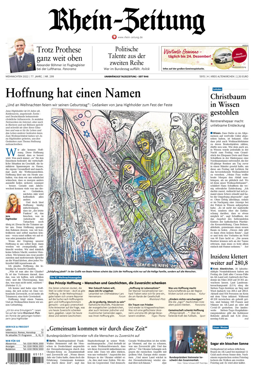 Rhein-Zeitung Kreis Altenkirchen vom Samstag, 24.12.2022