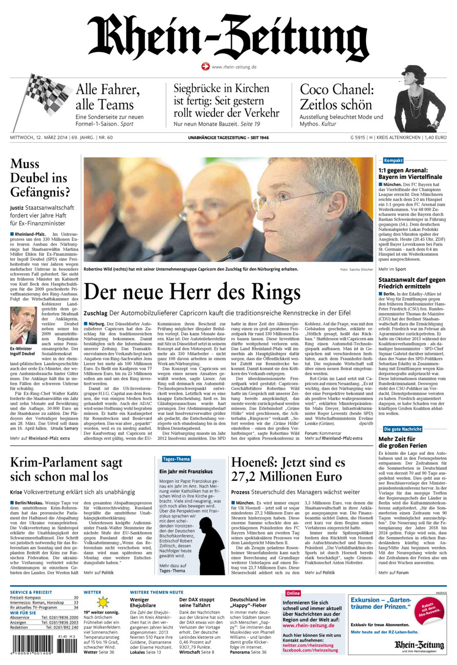 Rhein-Zeitung Kreis Altenkirchen vom Mittwoch, 12.03.2014