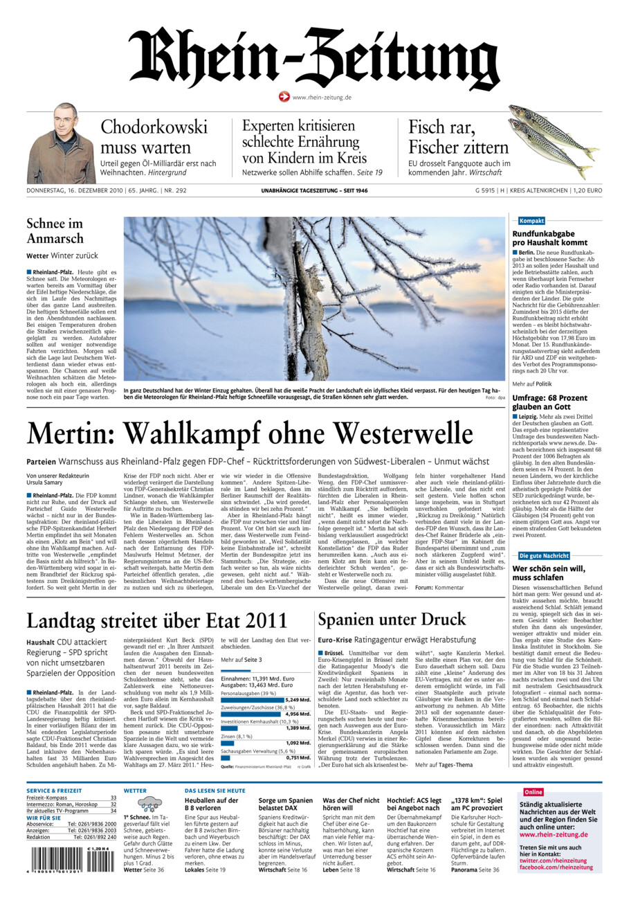 Rhein-Zeitung Kreis Altenkirchen vom Donnerstag, 16.12.2010