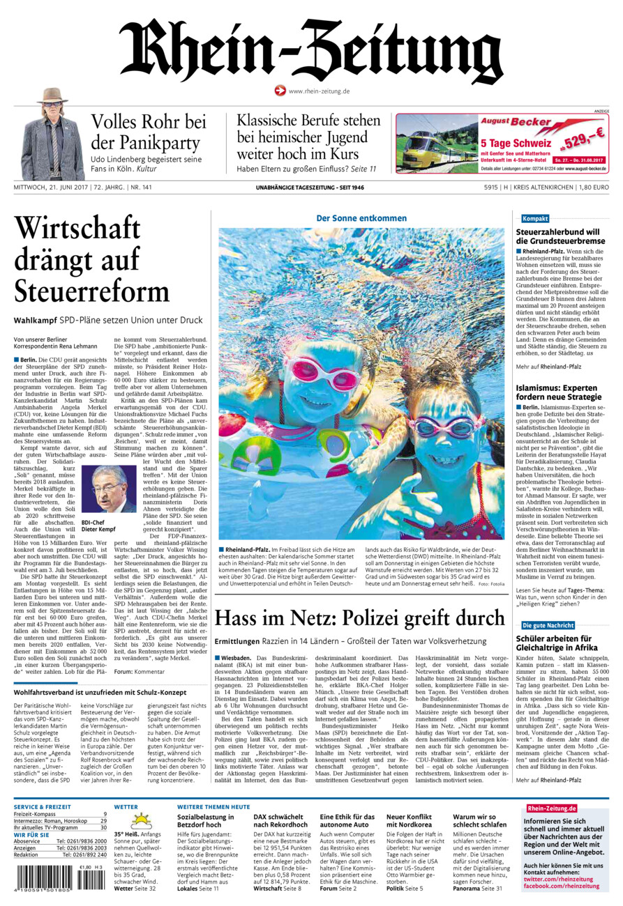 Rhein-Zeitung Kreis Altenkirchen vom Mittwoch, 21.06.2017