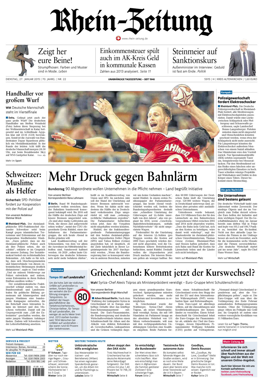 Rhein-Zeitung Kreis Altenkirchen vom Dienstag, 27.01.2015