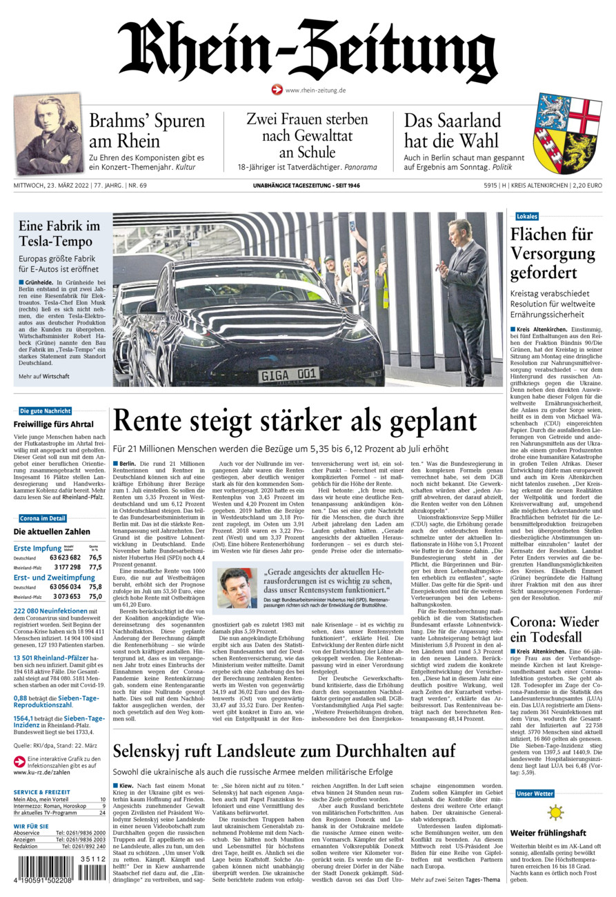 Rhein-Zeitung Kreis Altenkirchen vom Mittwoch, 23.03.2022