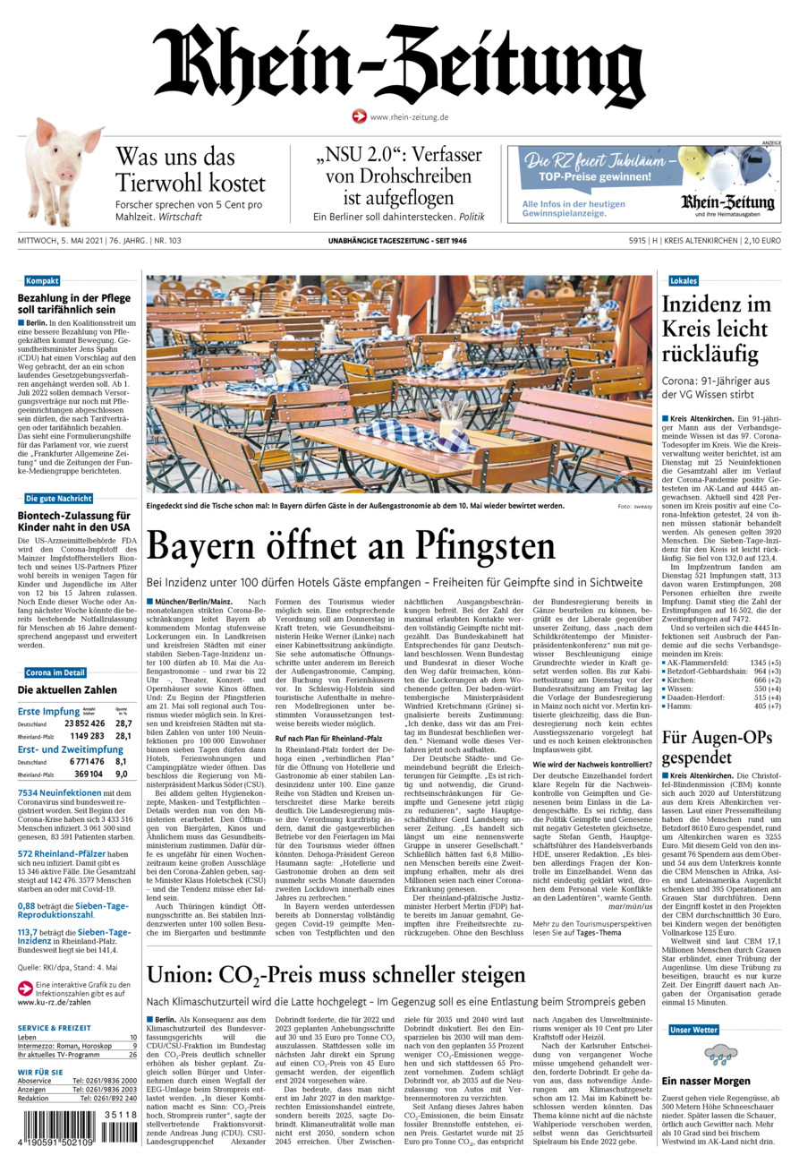 Rhein-Zeitung Kreis Altenkirchen vom Mittwoch, 05.05.2021