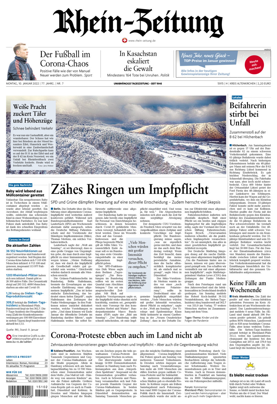 Rhein-Zeitung Kreis Altenkirchen vom Montag, 10.01.2022