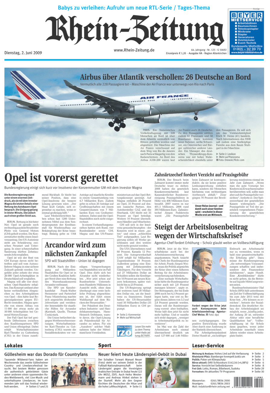Rhein-Zeitung Kreis Altenkirchen vom Dienstag, 02.06.2009
