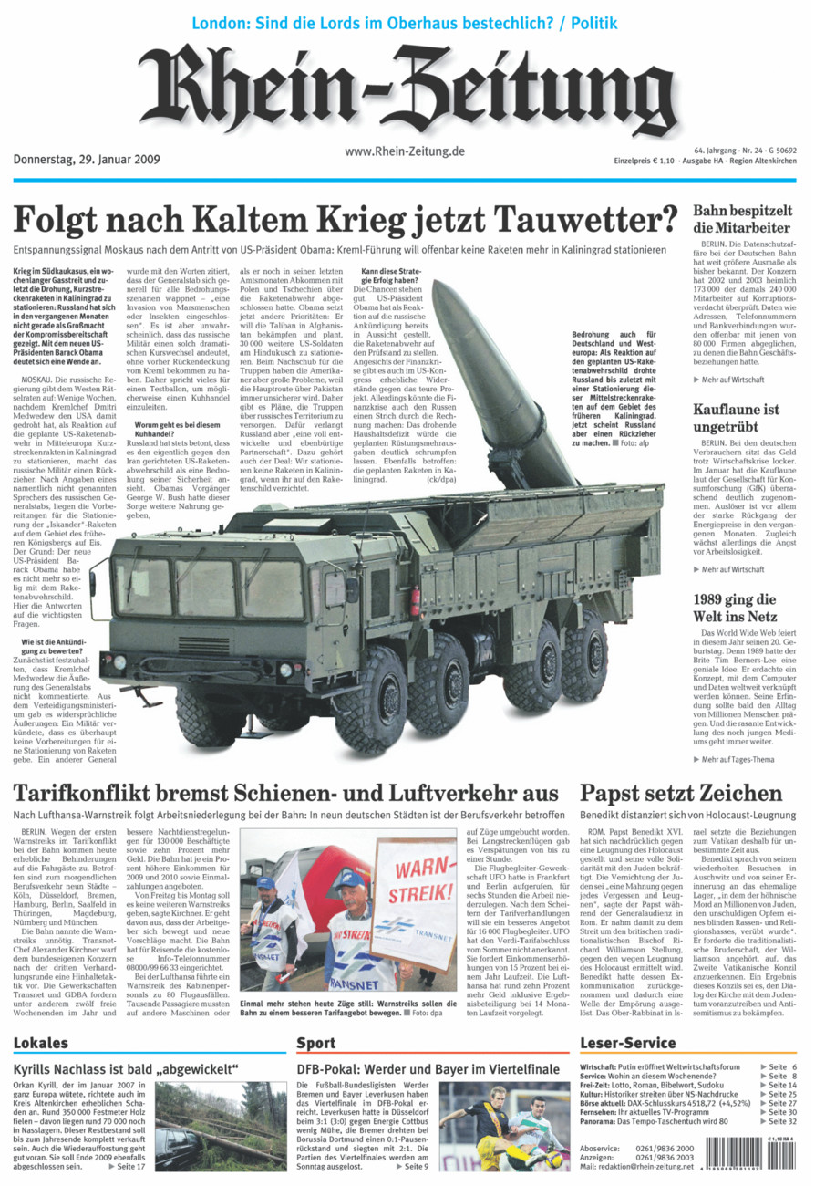 Rhein-Zeitung Kreis Altenkirchen vom Donnerstag, 29.01.2009