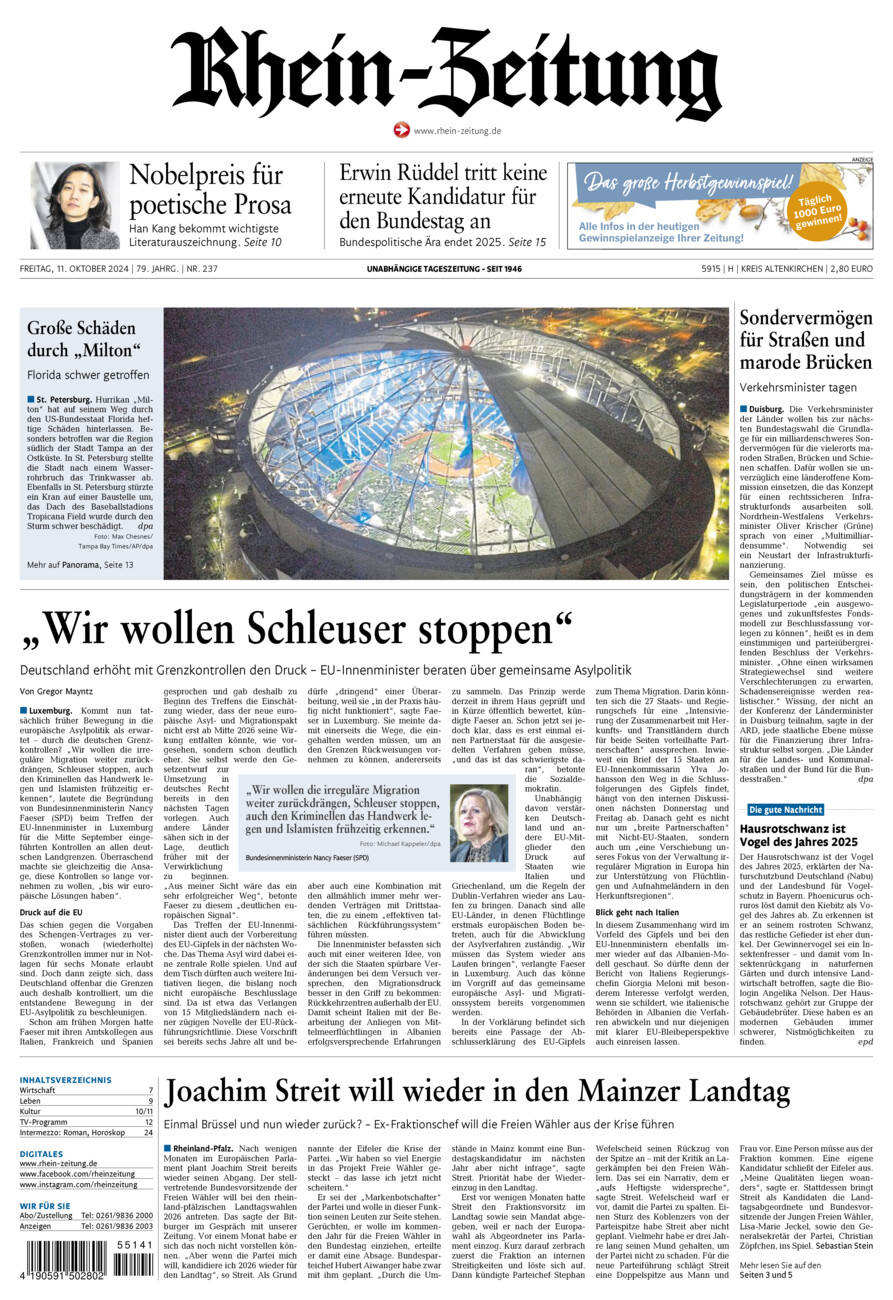 Rhein-Zeitung Kreis Altenkirchen vom Freitag, 11.10.2024