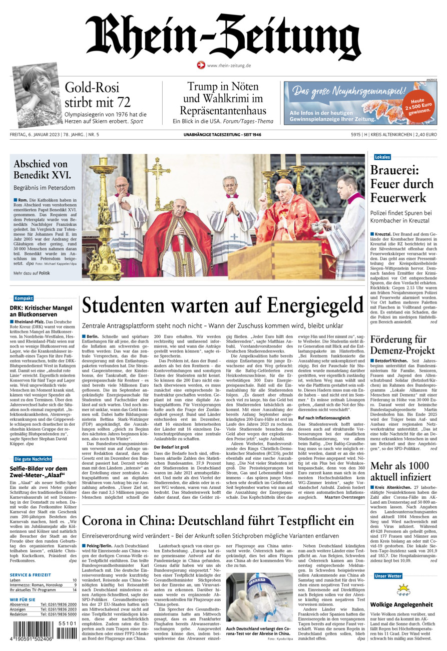 Rhein-Zeitung Kreis Altenkirchen vom Freitag, 06.01.2023