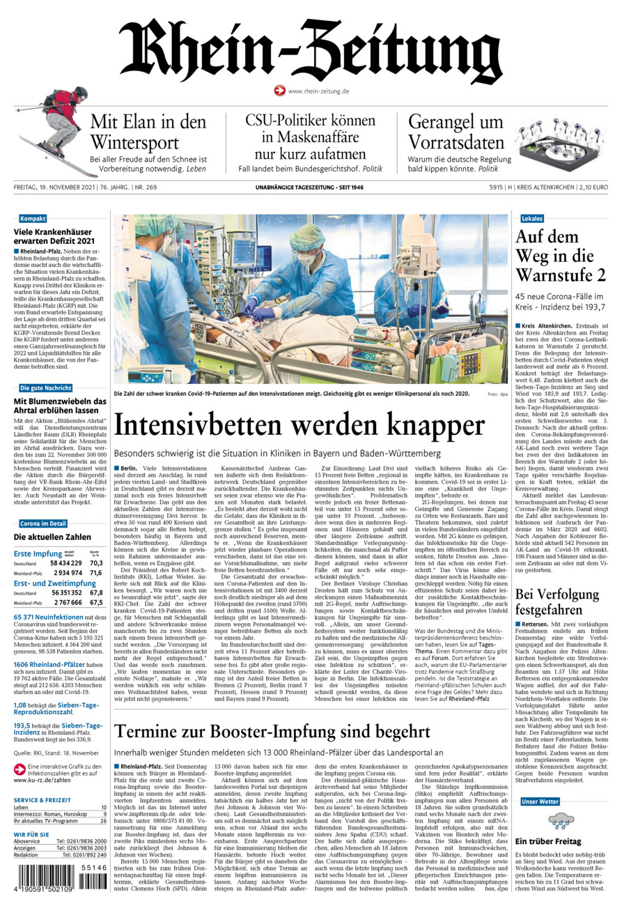 Rhein-Zeitung Kreis Altenkirchen vom Freitag, 19.11.2021