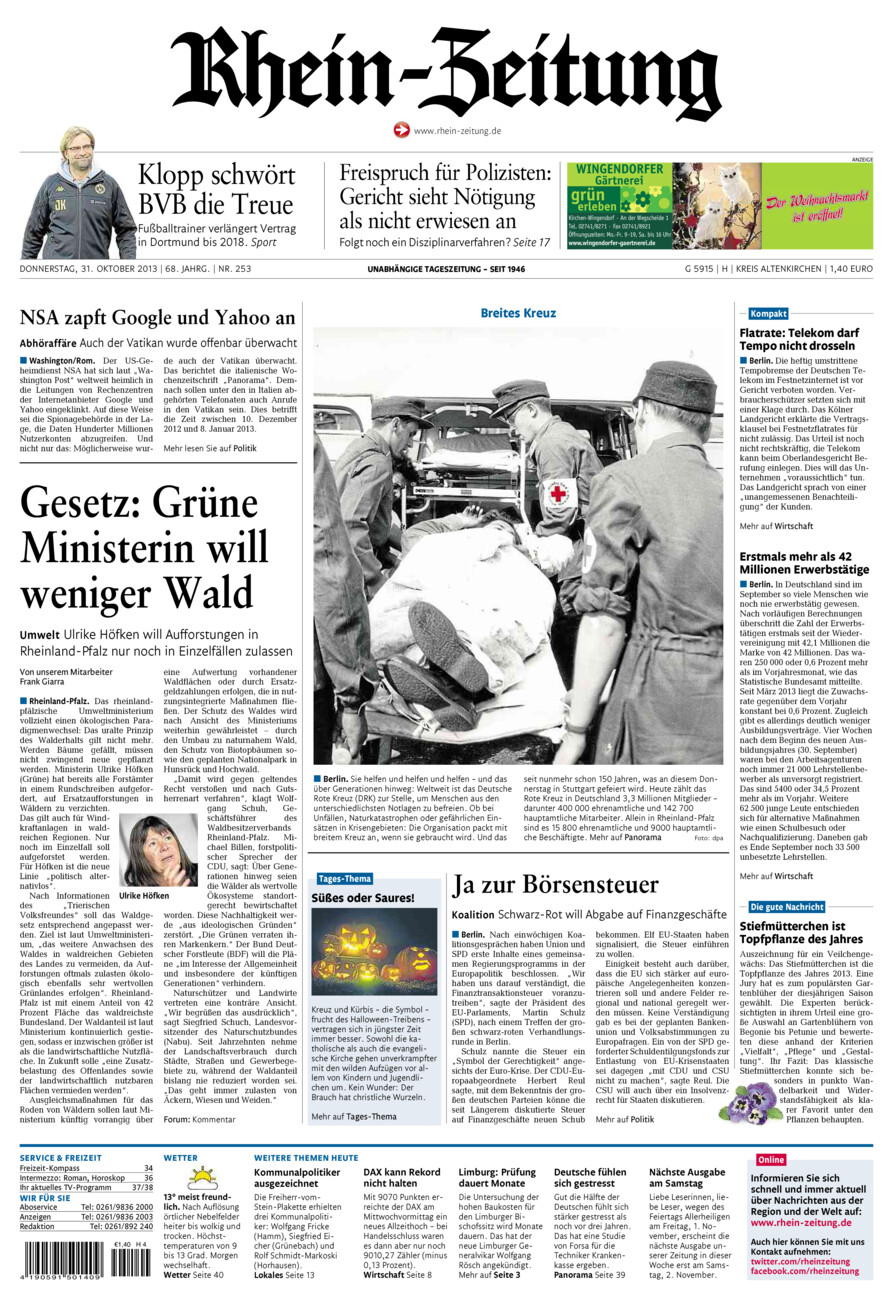 Rhein-Zeitung Kreis Altenkirchen vom Donnerstag, 31.10.2013