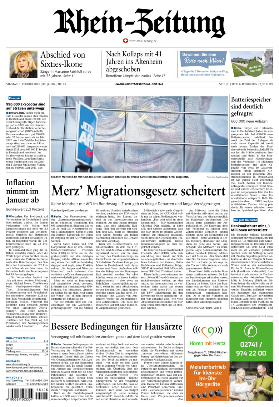 Rhein-Zeitung Kreis Altenkirchen vom Samstag, 01.02.2025