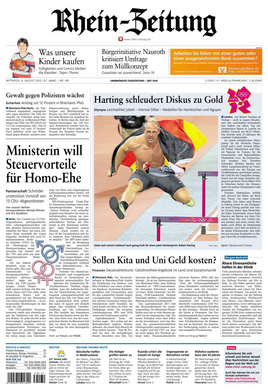 Rhein-Zeitung Kreis Altenkirchen vom Mittwoch, 08.08.2012