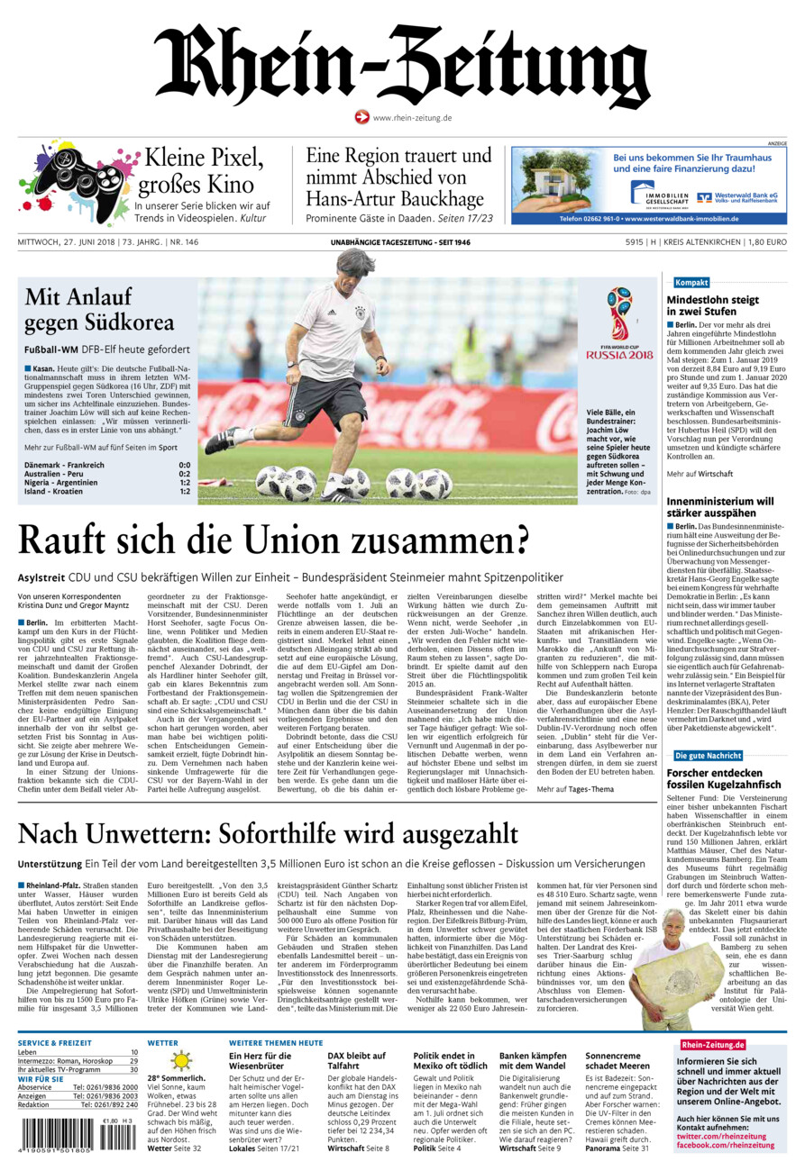 Rhein-Zeitung Kreis Altenkirchen vom Mittwoch, 27.06.2018