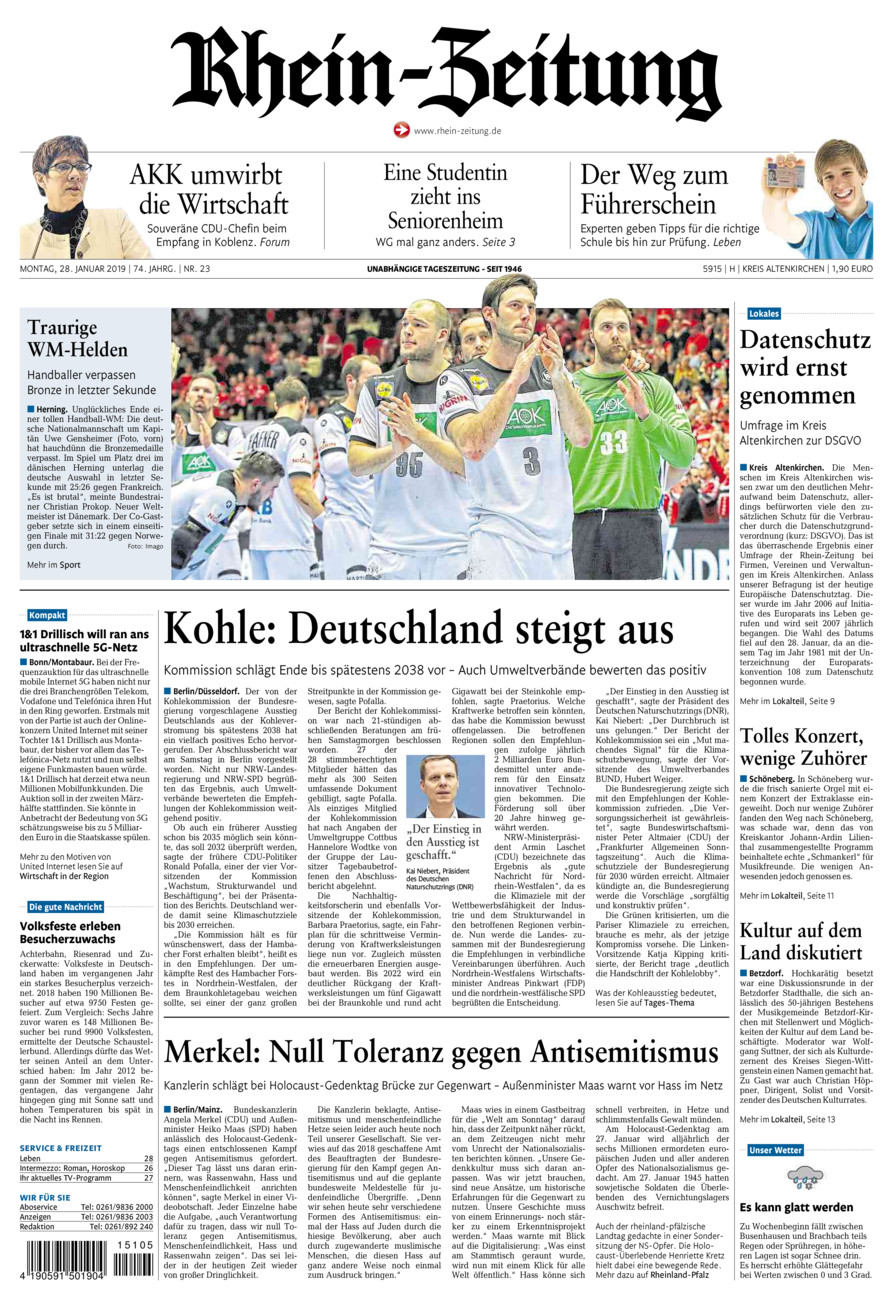 Rhein-Zeitung Kreis Altenkirchen vom Montag, 28.01.2019