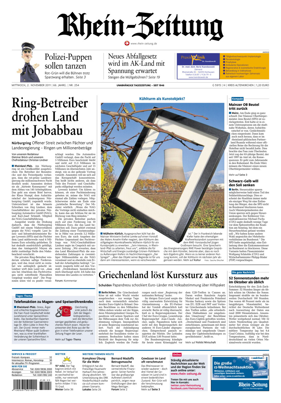 Rhein-Zeitung Kreis Altenkirchen vom Mittwoch, 02.11.2011