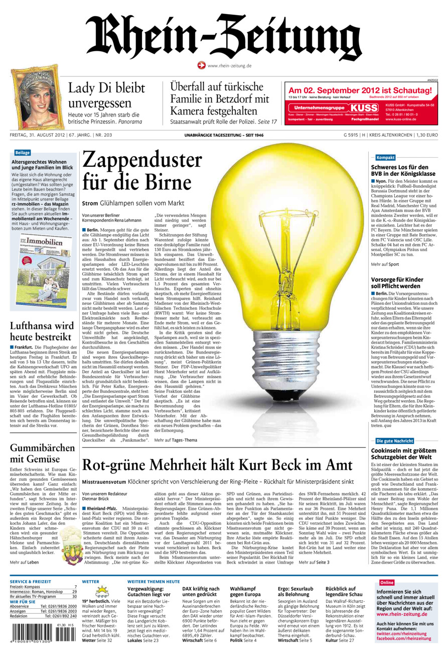 Rhein-Zeitung Kreis Altenkirchen vom Freitag, 31.08.2012