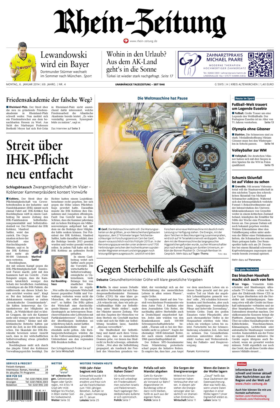 Rhein-Zeitung Kreis Altenkirchen vom Montag, 06.01.2014