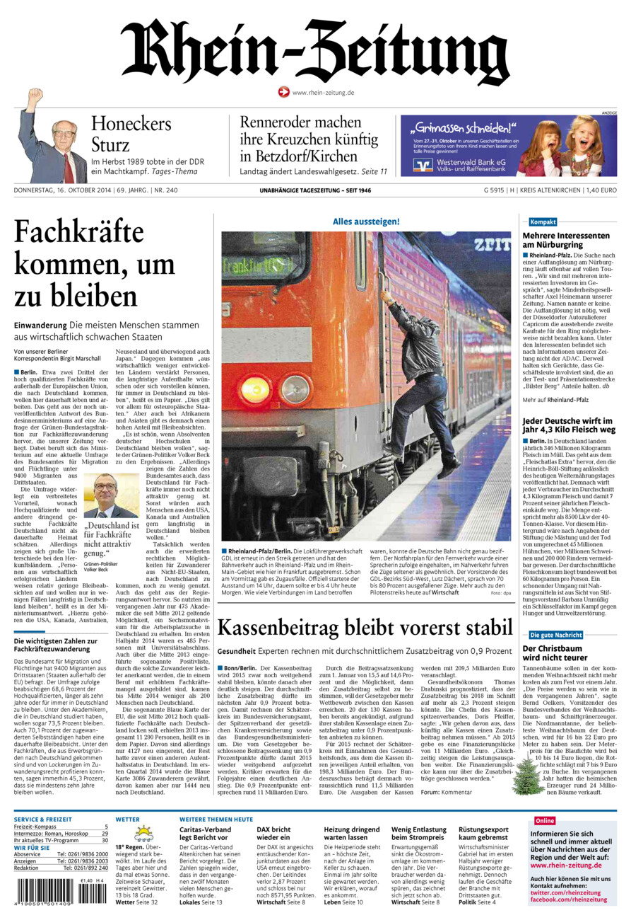 Rhein-Zeitung Kreis Altenkirchen vom Donnerstag, 16.10.2014
