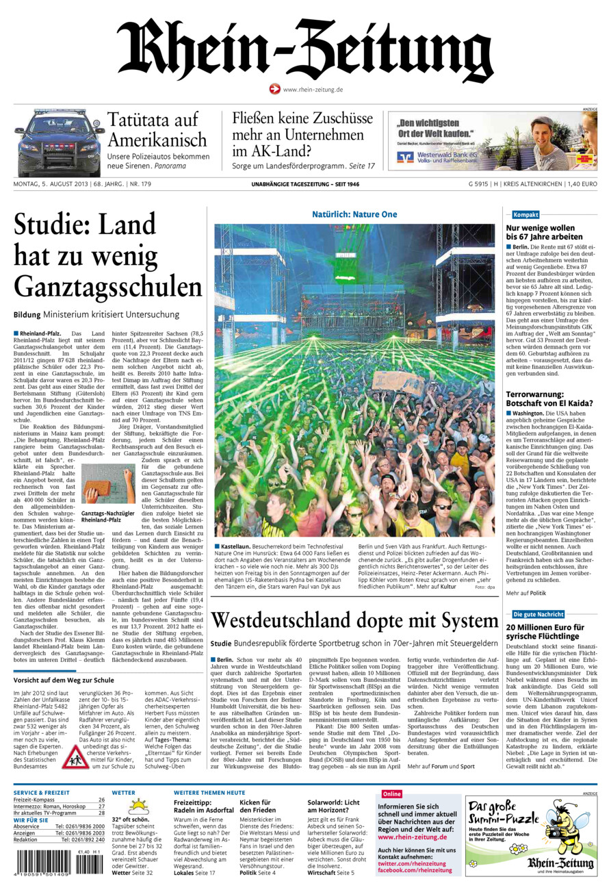 Rhein-Zeitung Kreis Altenkirchen vom Montag, 05.08.2013