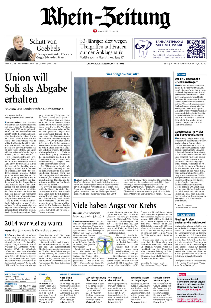 Rhein-Zeitung Kreis Altenkirchen vom Freitag, 28.11.2014
