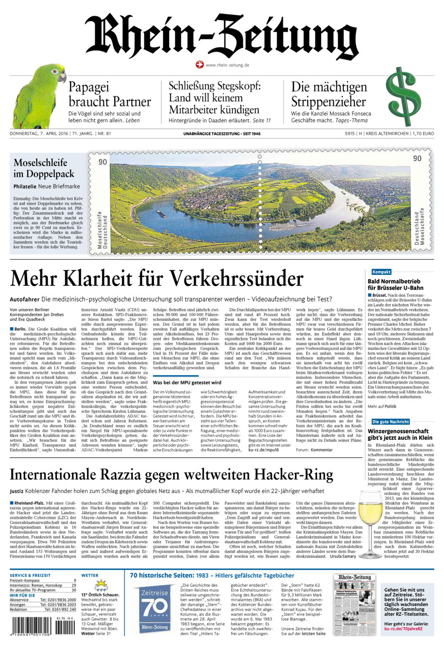 Rhein-Zeitung Kreis Altenkirchen vom Donnerstag, 07.04.2016