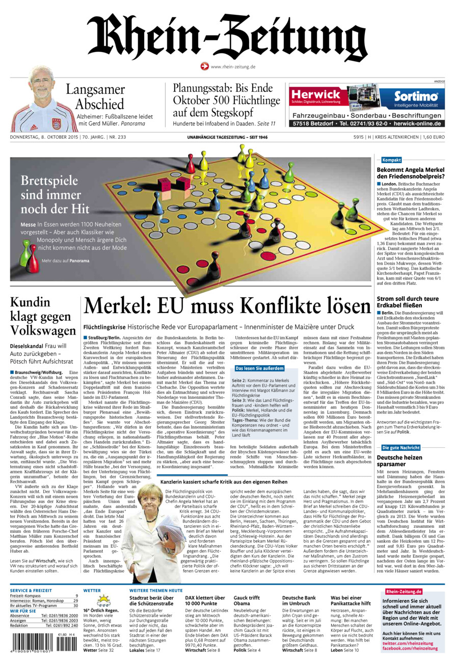 Rhein-Zeitung Kreis Altenkirchen vom Donnerstag, 08.10.2015