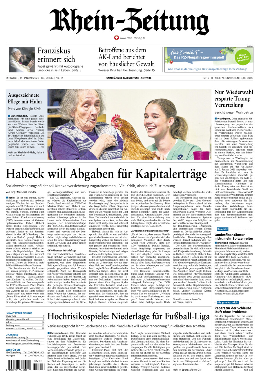 Rhein-Zeitung Kreis Altenkirchen vom Mittwoch, 15.01.2025