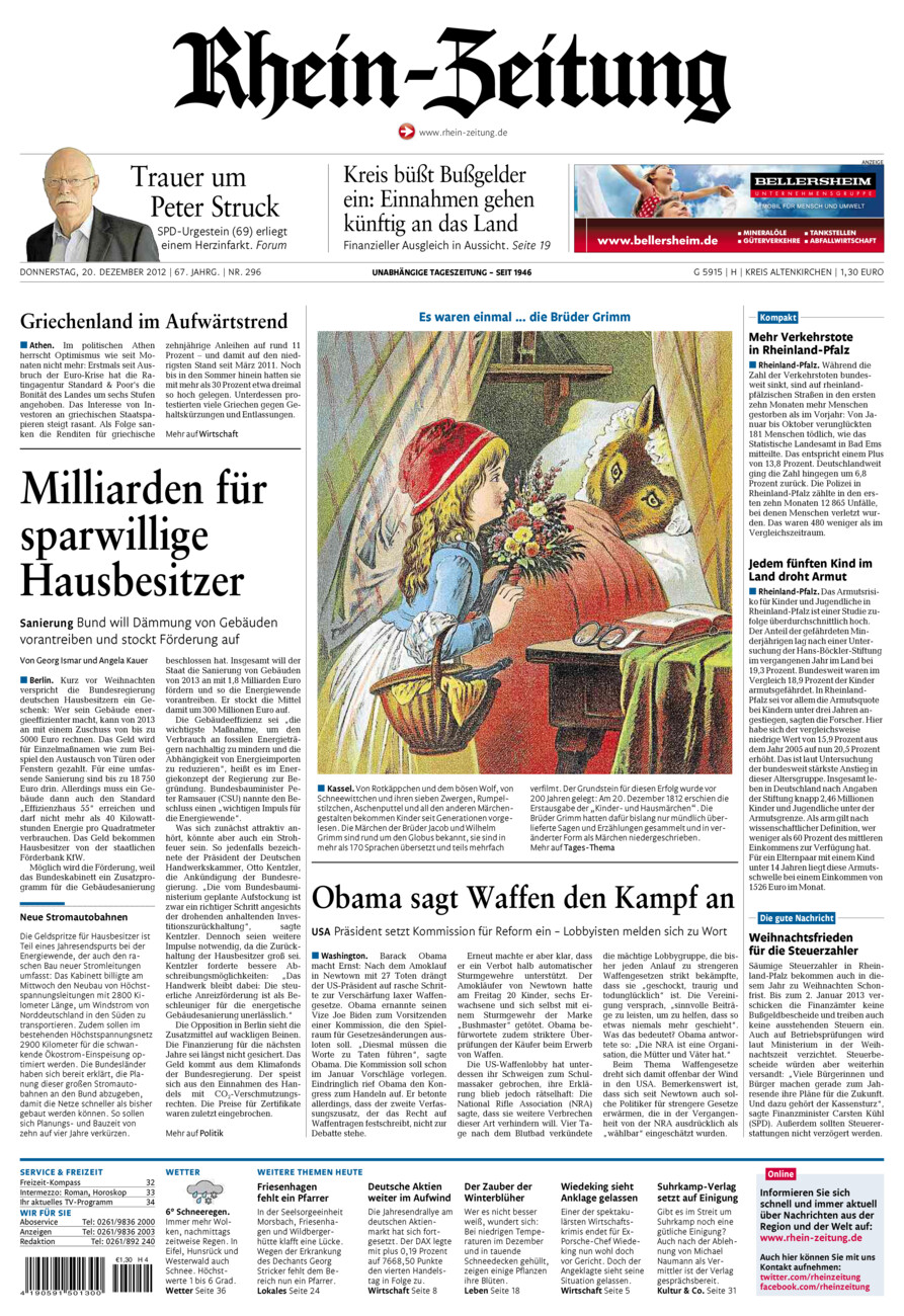Rhein-Zeitung Kreis Altenkirchen vom Donnerstag, 20.12.2012