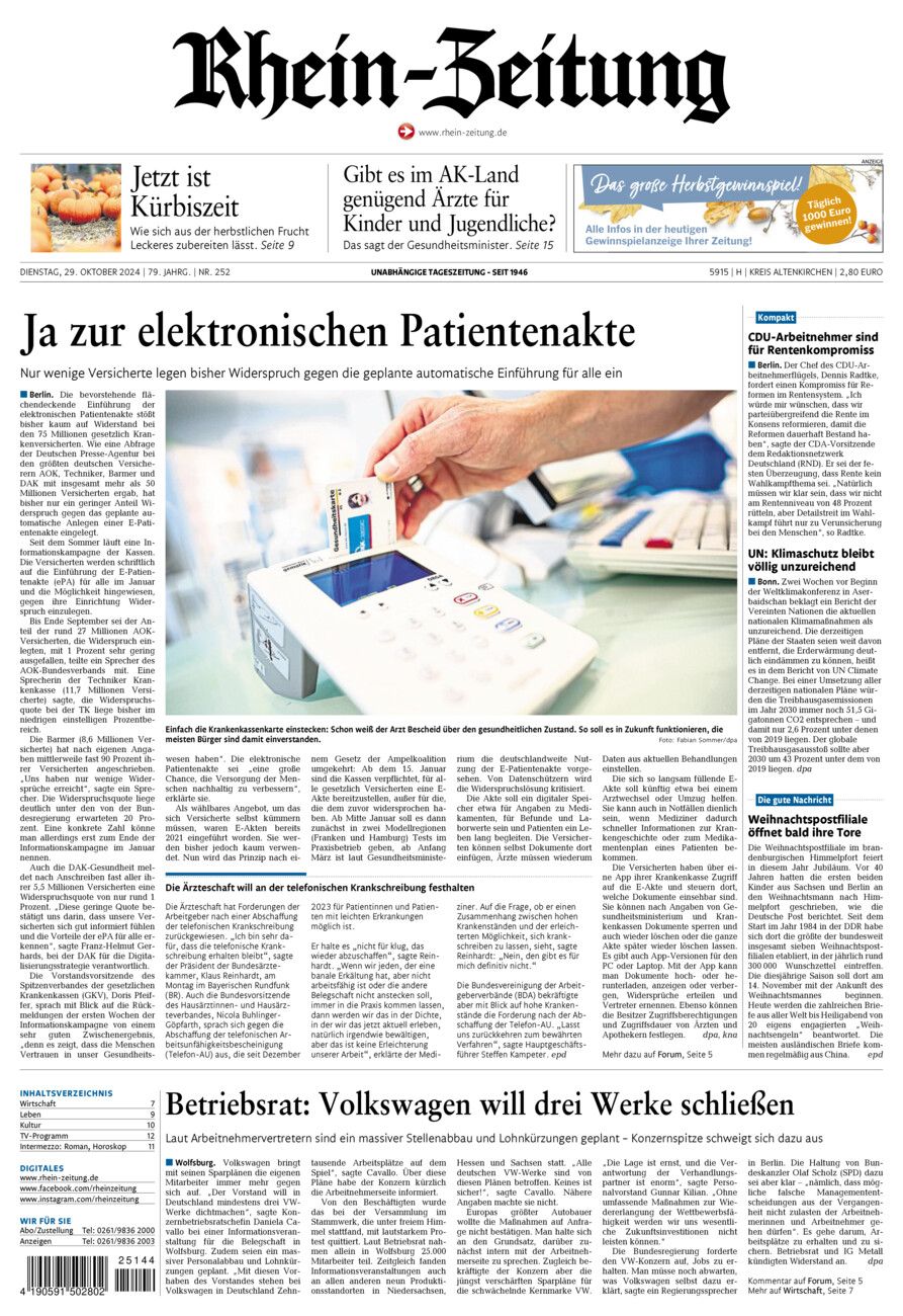 Rhein-Zeitung Kreis Altenkirchen vom Dienstag, 29.10.2024