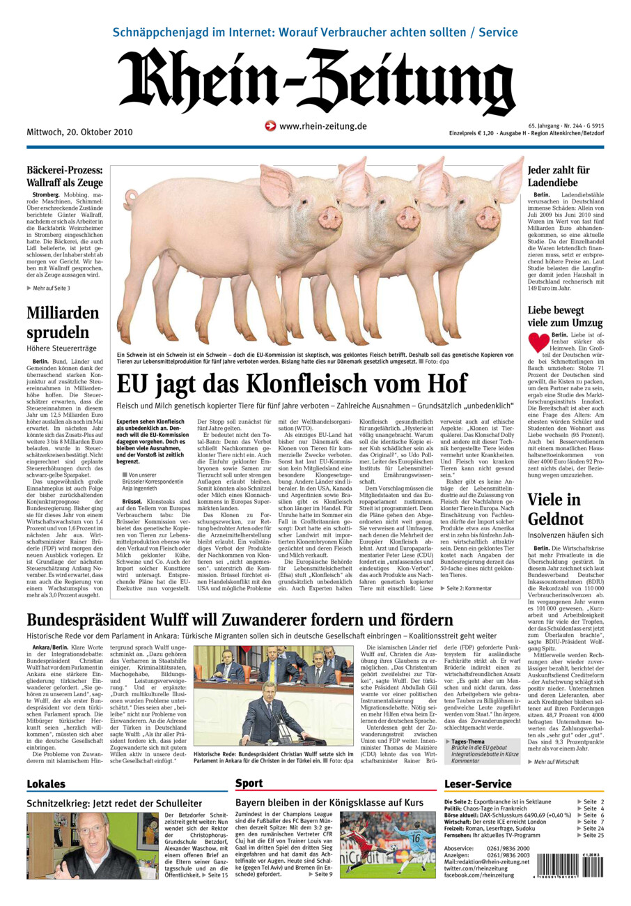 Rhein-Zeitung Kreis Altenkirchen vom Mittwoch, 20.10.2010
