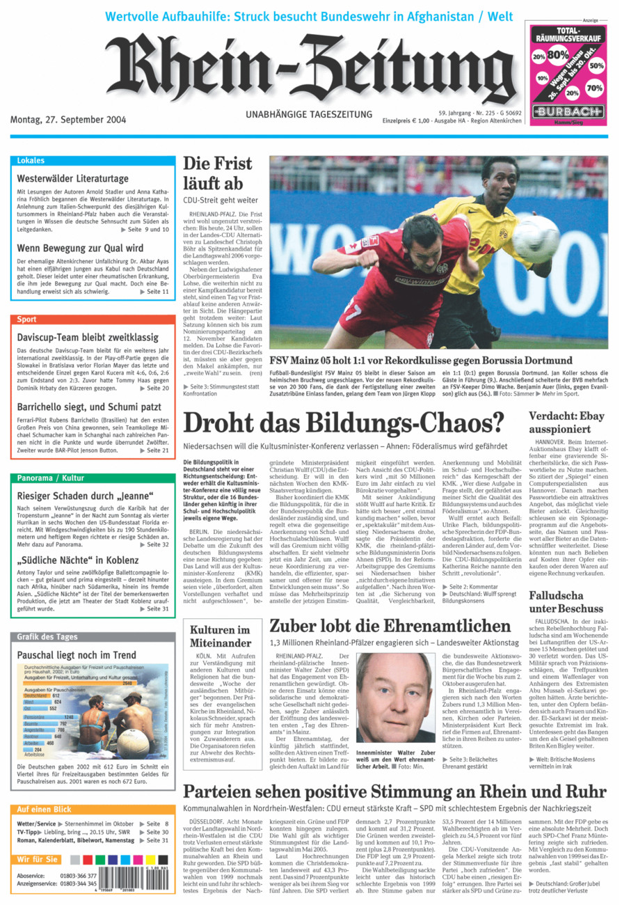 Rhein-Zeitung Kreis Altenkirchen vom Montag, 27.09.2004