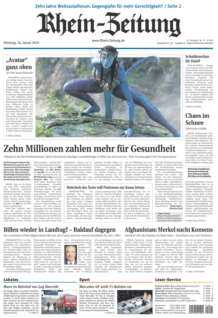 Rhein-Zeitung Kreis Altenkirchen vom Dienstag, 26.01.2010