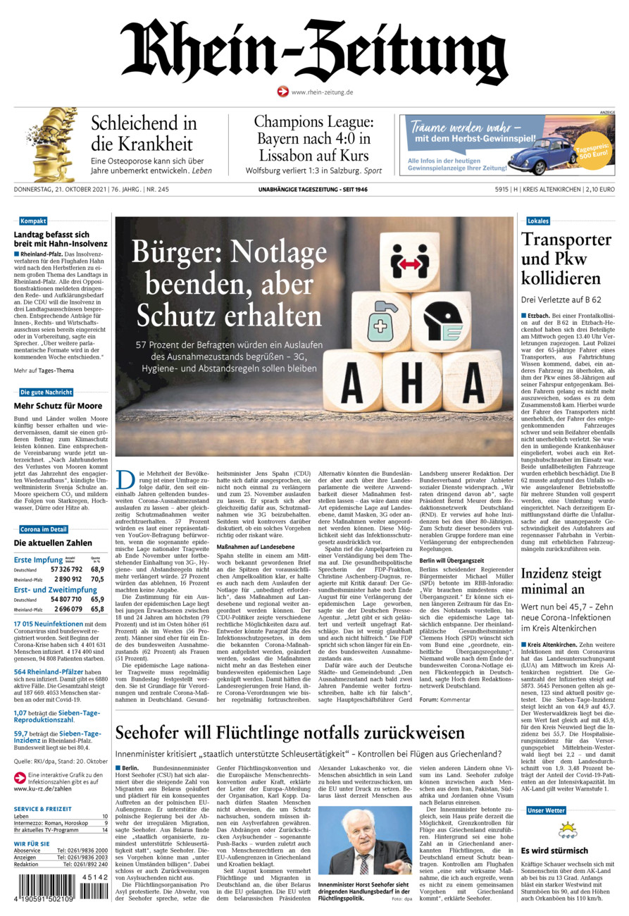 Rhein-Zeitung Kreis Altenkirchen vom Donnerstag, 21.10.2021
