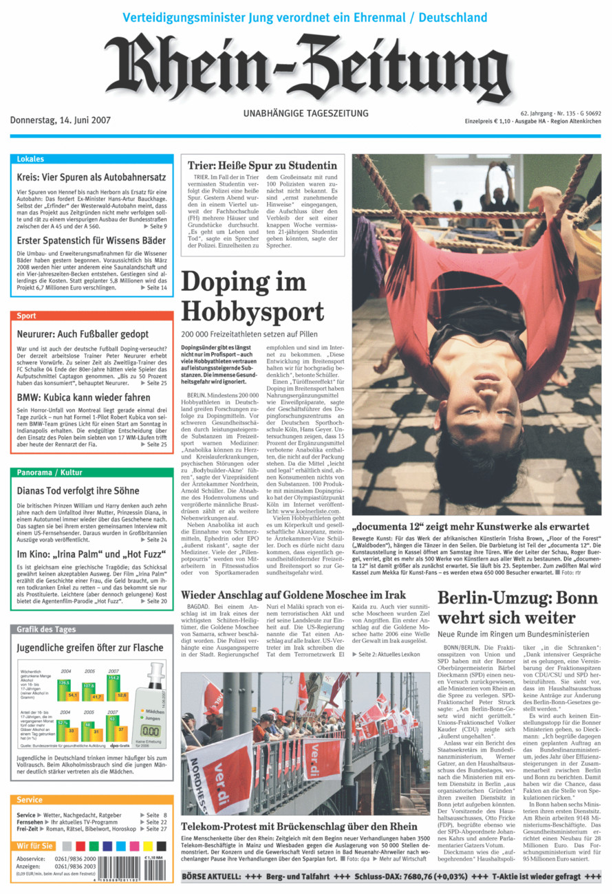 Rhein-Zeitung Kreis Altenkirchen vom Donnerstag, 14.06.2007