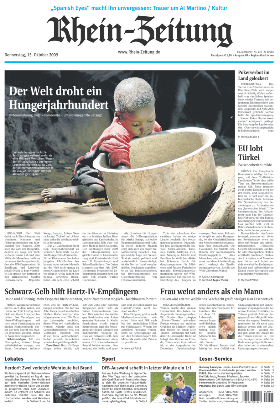 Rhein-Zeitung Kreis Altenkirchen vom Donnerstag, 15.10.2009