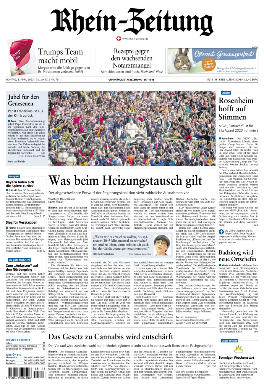 Rhein-Zeitung Kreis Altenkirchen vom Montag, 03.04.2023
