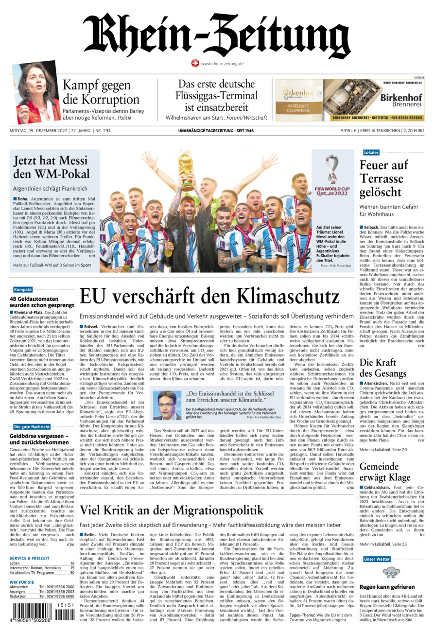 Rhein-Zeitung Kreis Altenkirchen vom Montag, 19.12.2022