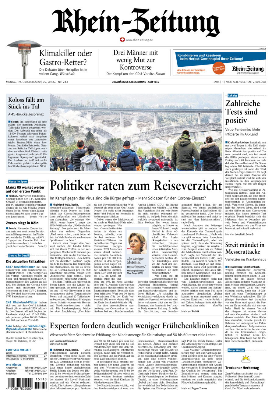 Rhein-Zeitung Kreis Altenkirchen vom Montag, 19.10.2020