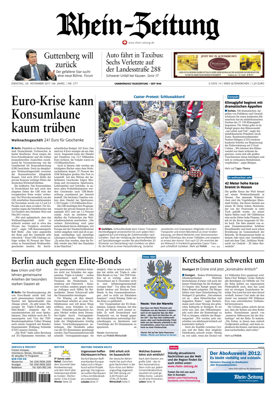 Rhein-Zeitung Kreis Altenkirchen vom Dienstag, 29.11.2011