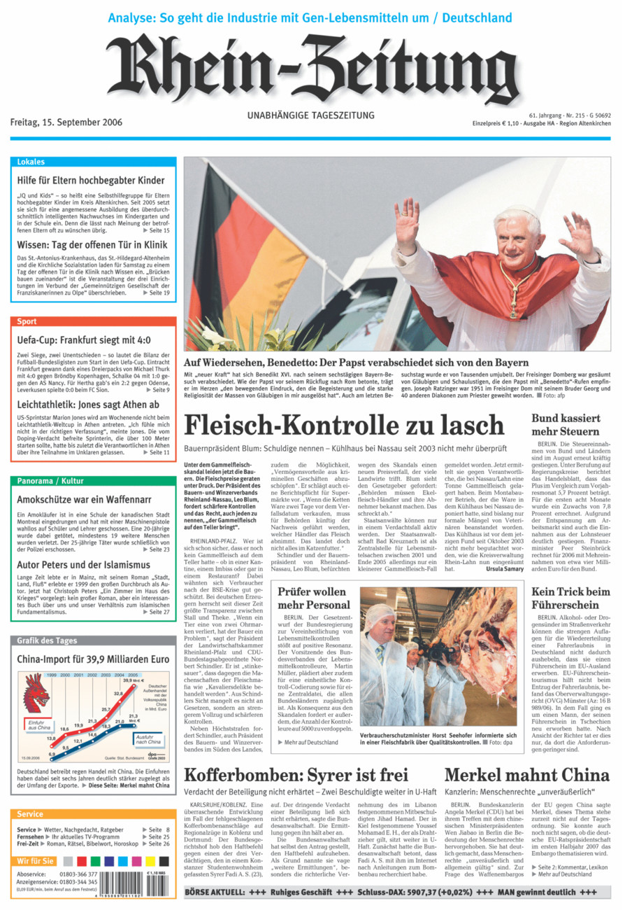 Rhein-Zeitung Kreis Altenkirchen vom Freitag, 15.09.2006