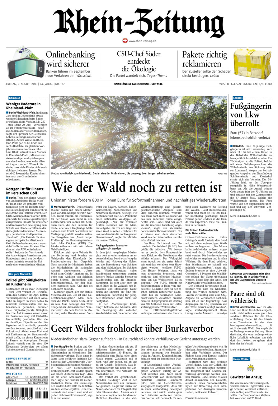 Rhein-Zeitung Kreis Altenkirchen vom Freitag, 02.08.2019
